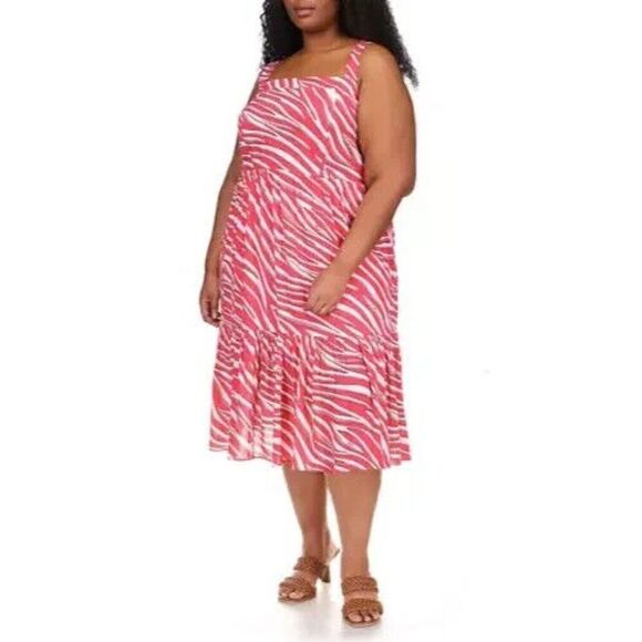 Michael Michael Kors Plus Size Zebra Midi Dress, Geranium, 2X - Picture 3 of 12